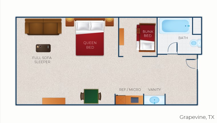 The floor plan for the Wolf Den Suite